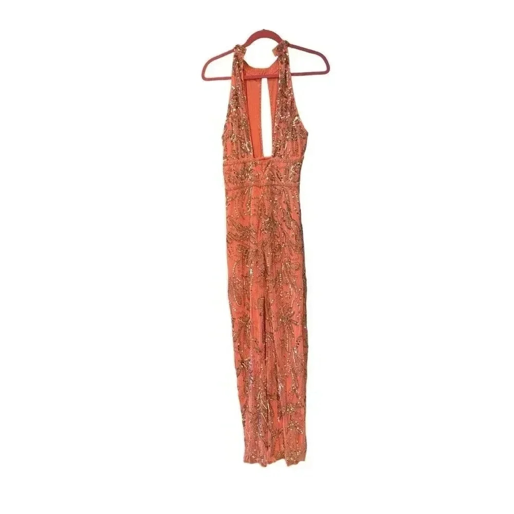 NEW Mac Duggal 6030 Sequin Punge Cutout Back Gown SZ 10 ($598) Coral - Picture 8 of 13